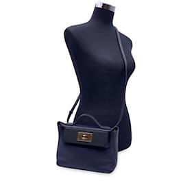 Hermès-Hermes Midnight Blue Black Leather 24/24 Handbag with Strap 21 cm-Blue