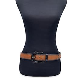 Fendi-Tan and Black Leather B Buckle Belt Patent Leather Size 90/36-Brown