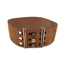 Fendi-Tan Leather Oversized Wide Belt Size 75/30-Beige