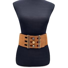 Fendi-Tan Leather Oversized Wide Belt Size 75/30-Beige