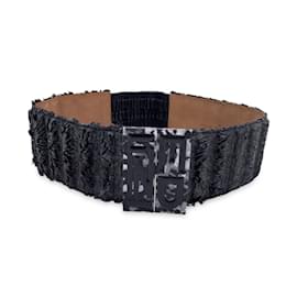Fendi-Black Bumped Leather Elastic Wide Belt Logo Buckle Size 75/30-Black