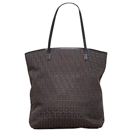 Fendi-Fendi Brown Zucchino Roll Tote Bag-Brown,Dark brown