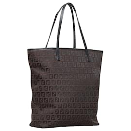Fendi-Fendi Brown Zucchino Roll Tote Bag-Brown,Dark brown