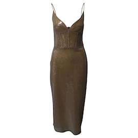 Autre Marque-David Koma Sequined Sheer Midi Dress in Nude Triacetate-Flesh