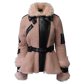 Giacca Biker Alexander McQueen foderata in shearling in pelle di agnello rosa Rosa