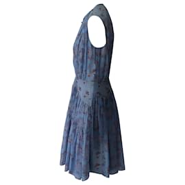 Chloé-Chloe Mini abito arricciato con stampa floreale a balze in seta azzurra-Blu,Blu chiaro