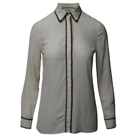 Gucci-Blusa camisera Gucci con bordes en zigzag en seda color crema-Blanco,Crudo