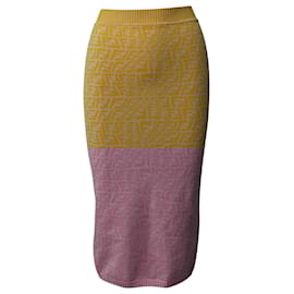 Fendi-Fendi FF Vertigo Print Knitted Midi Skirt in Yellow Viscose-Yellow