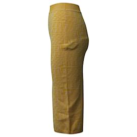 Fendi-Fendi FF Vertigo Print Knitted Midi Skirt in Yellow Viscose-Yellow