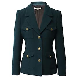 Alessandra Rich-Alessandra Rich Single-Breasted Blazer Jacket in Green Wool-Green