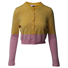 Fendi-Fendi FF Vertigo Print Cropped Cardigan in Yellow Viscose-Yellow