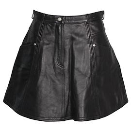 Balmain A-Line Black Leather Mini Skirt with Silver Studs Black