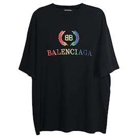 Balenciaga-Balenciaga Rainbow Logo Tee in Black Cotton-Black