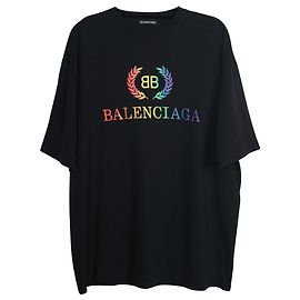 Maglietta Balenciaga Rainbow Logo in cotone nero Nero