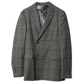Burberry Slim-Fit Check Double-Breasted Jacket in Grey Wool Grey