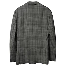 Burberry-Burberry Slim-Fit Check Double-Breasted Jacket in Grey Wool-Grey