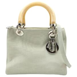 Dior-Christian Dior Lady Dior bag in pastel water green canvas-Green