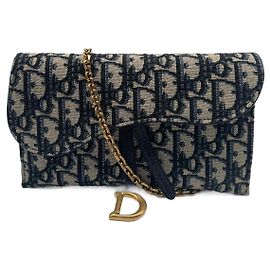 Dior Saddle Wallet Long Format avec Chaîne Jacquard Bleu Bleu
