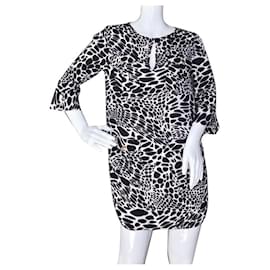 Diane Von Furstenberg-DvF Agness Printed heavy crepe dress-Black,White