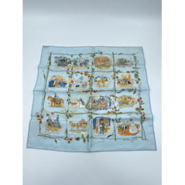 Hermès-Blue Hermes Printed Scarf-Blue