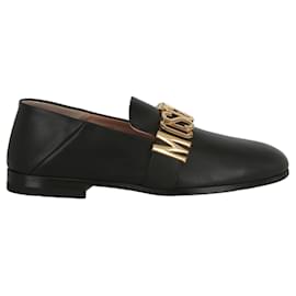 Moschino-Moschino Logo Leather Loafers-Black