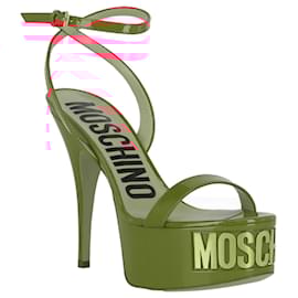 Moschino-Moschino Logo-Letter Patent Leather Platform Pump-Orange