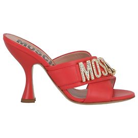 Moschino Crystal Logo Leather Mules Orange