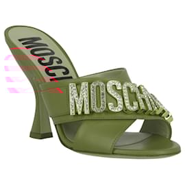 Moschino-Moschino Crystal Logo Leather Mules-Orange
