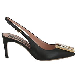 Escarpin orné de cristaux dorés Moschino Noir