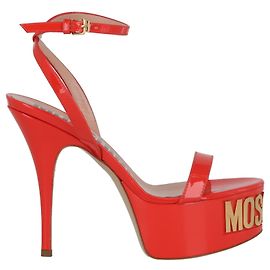 Moschino Logo-Letter Patent Leather Platform Pump Orange