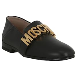 Moschino-Moschino Logo Leather Loafers-Black