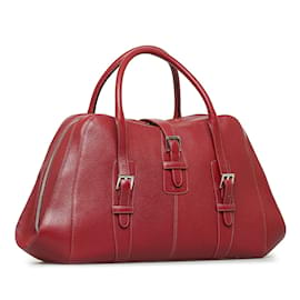 Loewe-Leather Senda Handbag-Red