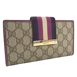 Gucci-Gucci GG Supreme Web Flap Wallet Canvas Long Wallet 181668 in Fair condition-Brown