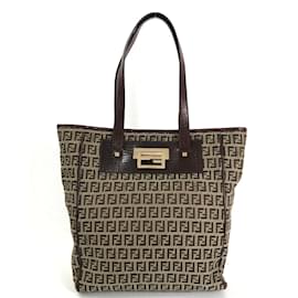 Fendi-Zucchino Canvas Tote Bag 8BH174-Brown