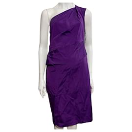 Escada-Escada one shouldered silk blend dress in purple-Purple