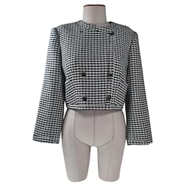 Sandro Cropped Houndstooth Jacket Black and White Black White