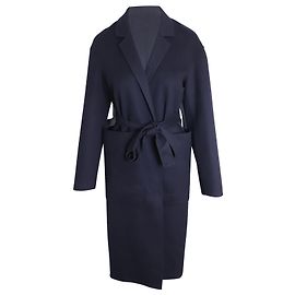 Rochas Wrap Coat in Navy Blue Wool Blue