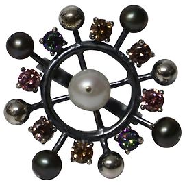 Bottega Veneta Crystal Embellished Ring in Silver Metal Silvery