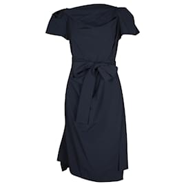 Vivienne Westwood-Vivienne Westwood Front Tie Midi Dress in Navy Blue Nylon-Blue