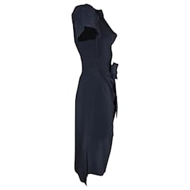 Vivienne Westwood-Vivienne Westwood Front Tie Midi Dress in Navy Blue Nylon-Blue