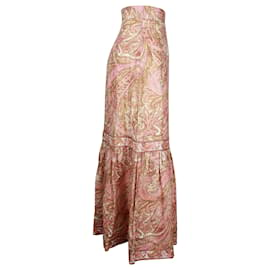 Zimmermann-Zimmermann Brighton Frill Hem Midi Skirt  in Beige Print Linen-Other