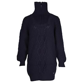 Chanel-Chanel Cable Knit Long Sleeve Sweater Dress in Navy Blue Wool-Blue,Navy blue