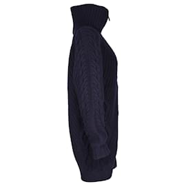 Chanel-Chanel Cable Knit Long Sleeve Sweater Dress in Navy Blue Wool-Blue,Navy blue
