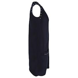 Chanel-Chanel Pearl Embellished Knit Shift Dress in Navy Blue Cotton-Blue,Navy blue