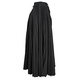 Sacai-Sacai Electric Pleated Midi Skirt in Black Polyester-Black