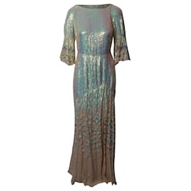 Temperley London-Temperley London Celestial Evening Gown in Iridescent Beige Viscose-Beige