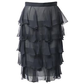 Balmain Saia de chiffon com babados em camadas em seda preta Preto