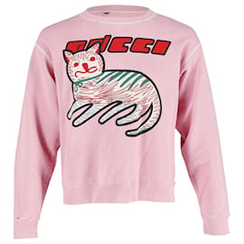 Gucci-Felpa Gucci Logo Cat in cotone rosa-Rosa