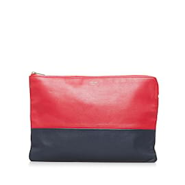Céline-Bicolor Leather Clutch-Red