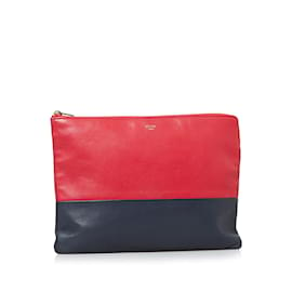 Céline-Bicolor Leather Clutch-Red